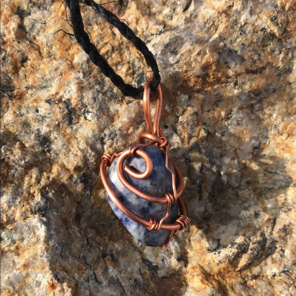 Tumbled Sodalite Pendant w/ Hemp Necklace